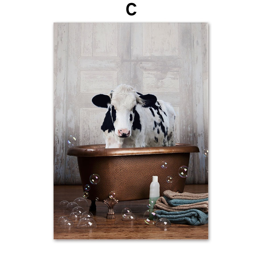 Animals in the Bathtub Canvas Art