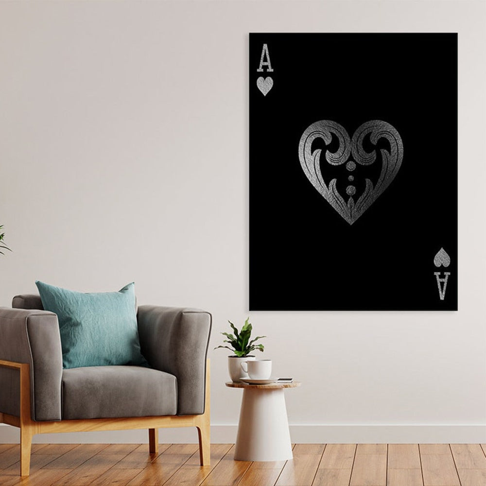 Silver Poker Card Canvas Art