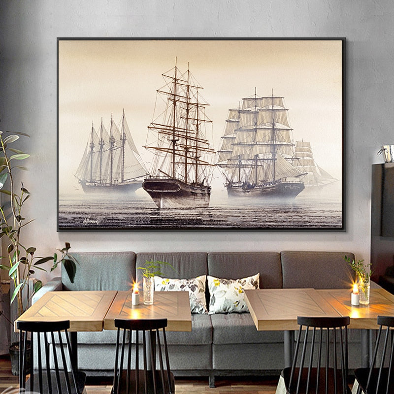 Vintage Ship Oil Painting Canvas Art