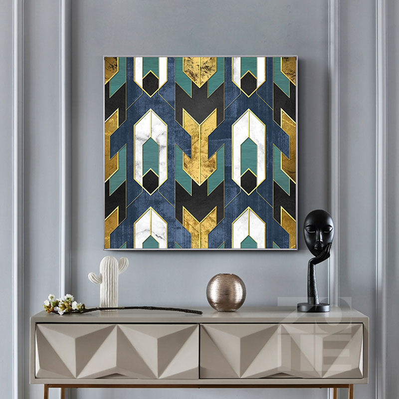 Geometry Pattern Gold Gray Canvas Art