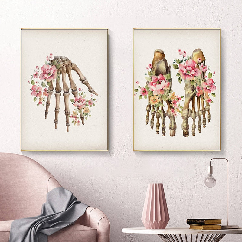 Floral Skeletal Bones Anatomy Canvas Art