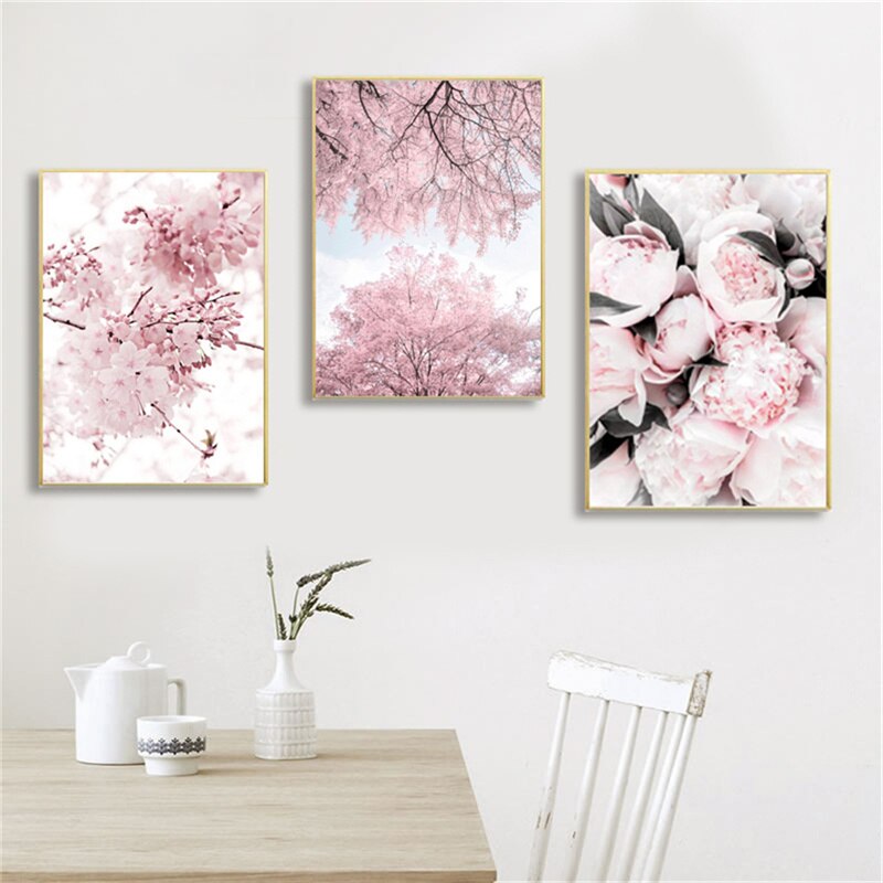 Pink Rose Peony Cherry Blossoms Canvas Art