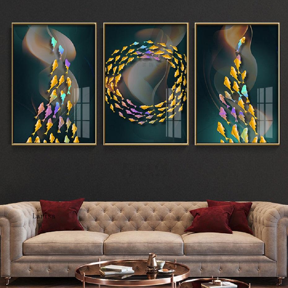 Abstract Colored Fishes Canvas Art