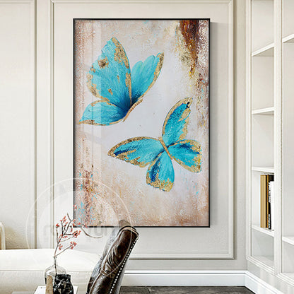 White Flowers and Blue Butterfly Painting Canvas Art