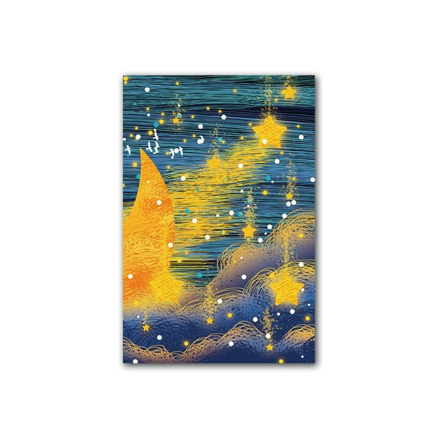 Abstract Girl Dancing On Yellow Moon Stars Canvas Art