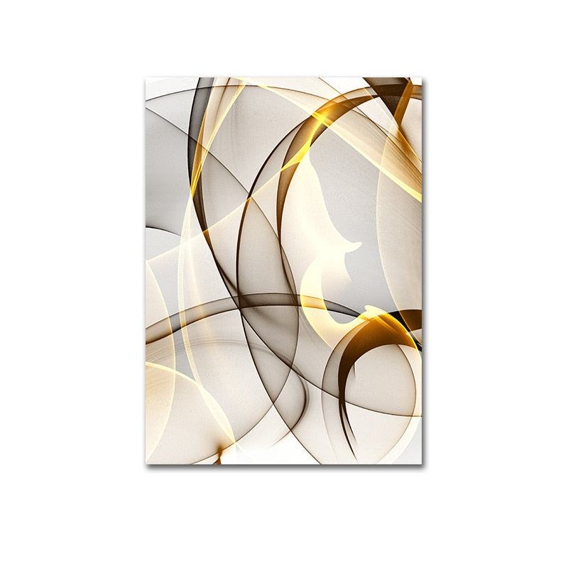 Black Gold Line Abstract Wall Art Canvas