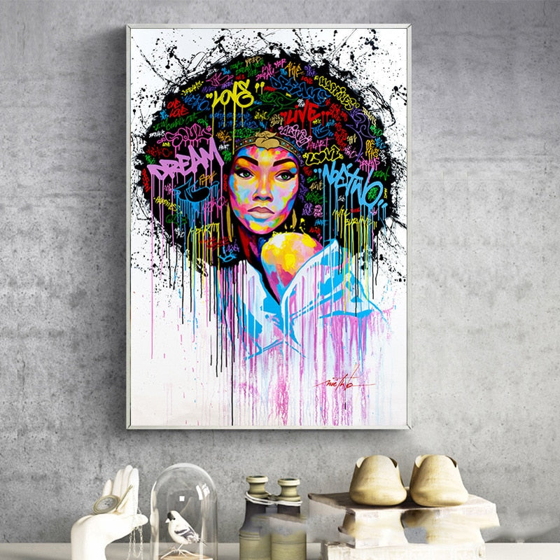 Graffiti Natural Hair Black Woman Canvas Art