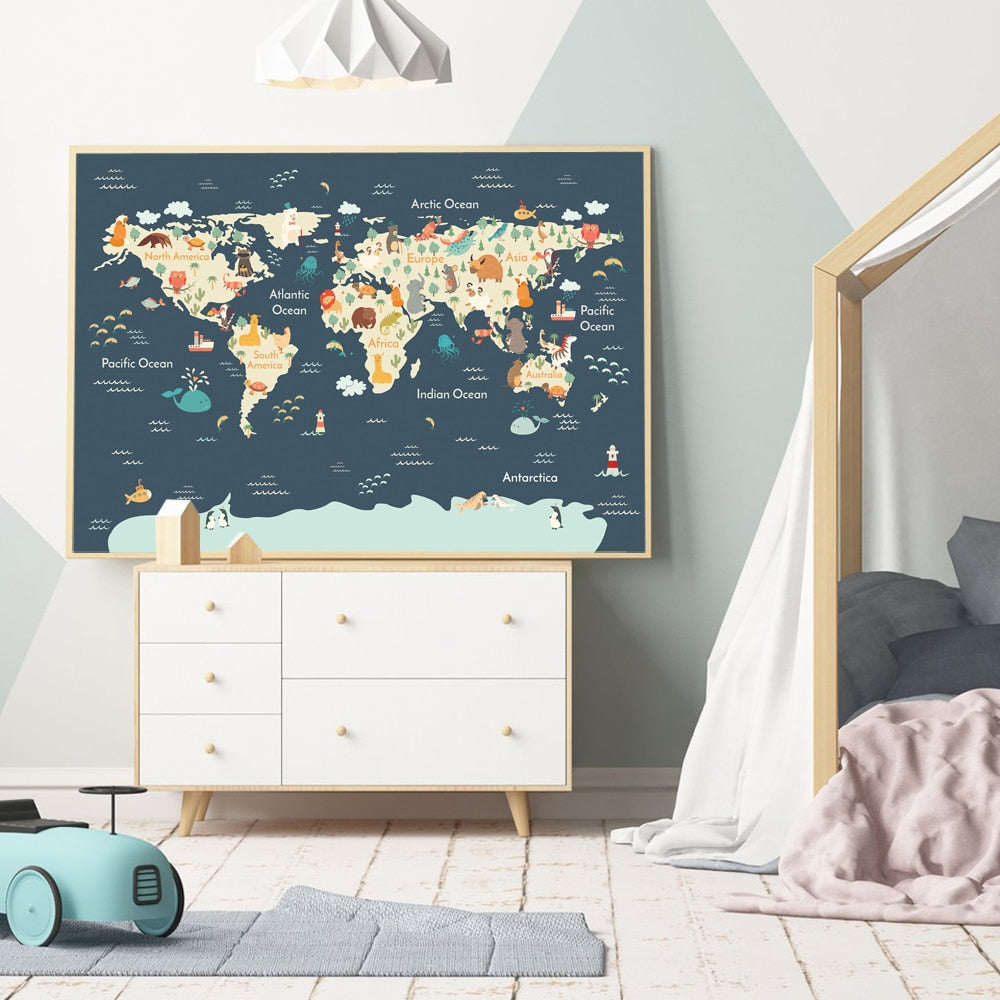 Sea Life Continents Animal World Canvas Art