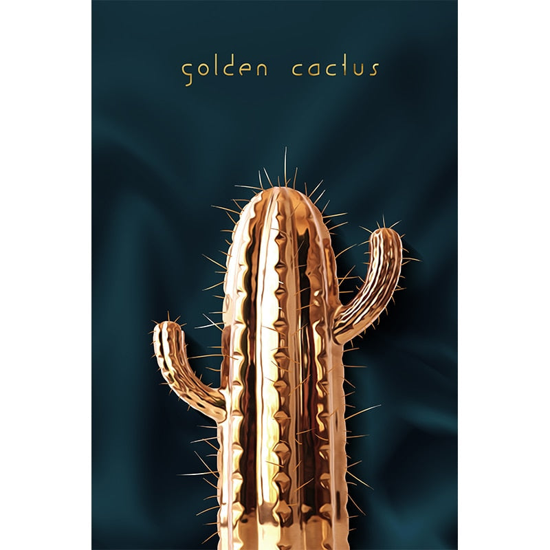 Golden Cactus Canvas Art