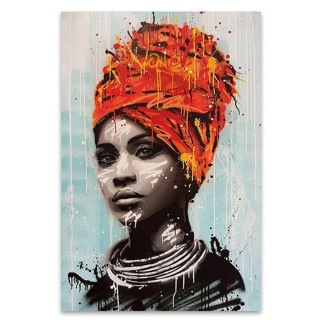 African Black Woman Graffiti Canvas Art