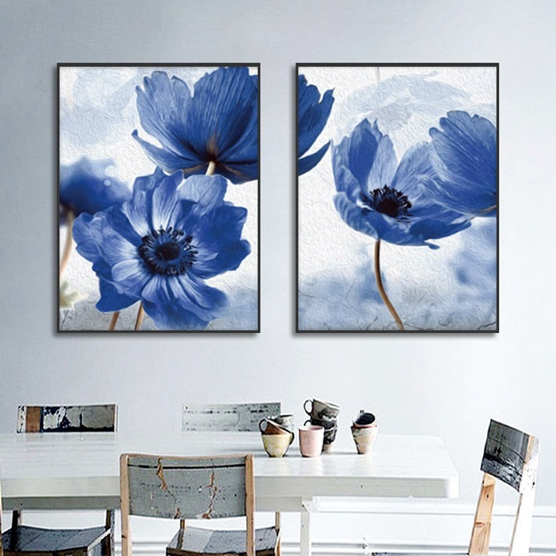 Watercolor Painting Blue Flower Canvas Art