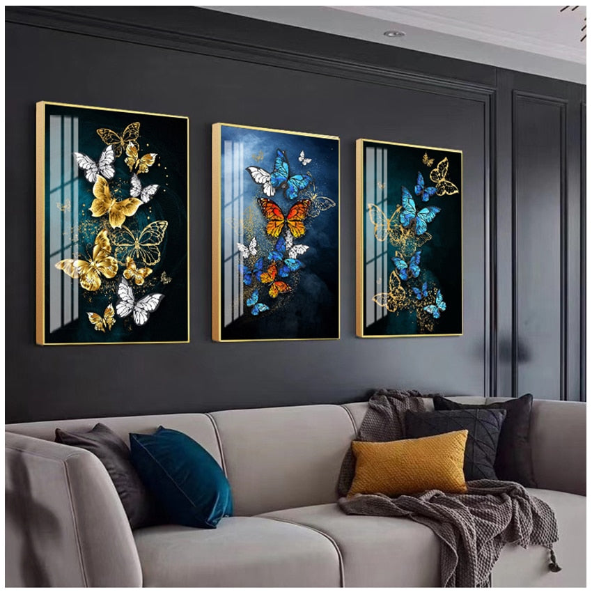 Blue Gold Butterfly Canvas Art