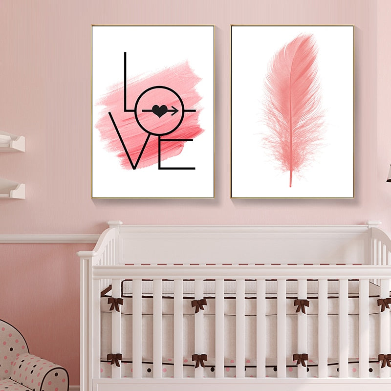 Pink Feathers Girl Room Canvas Art