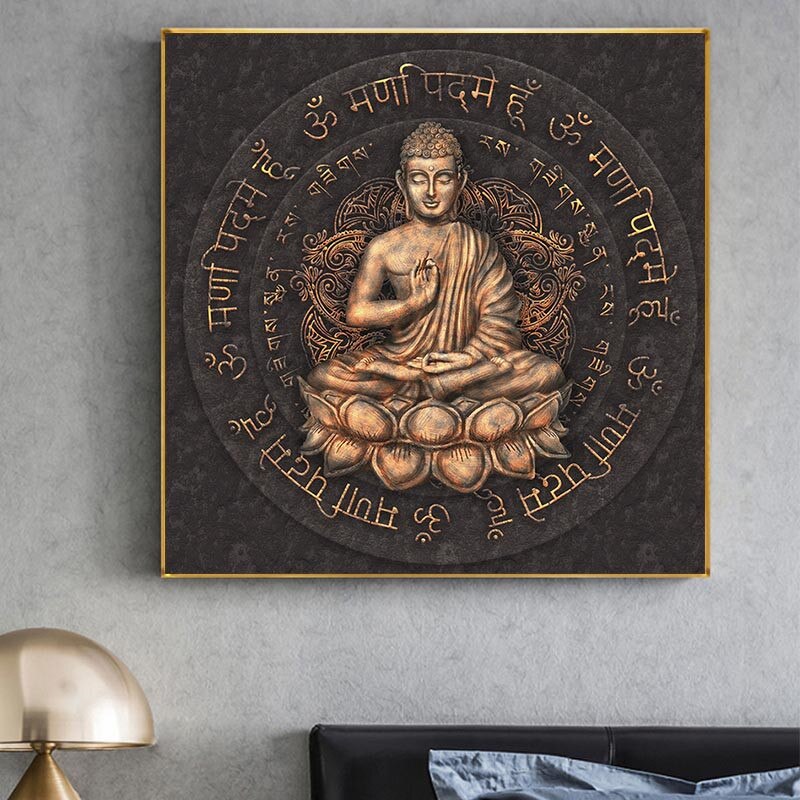 Retro Brown Buddha Statue Canvas Art