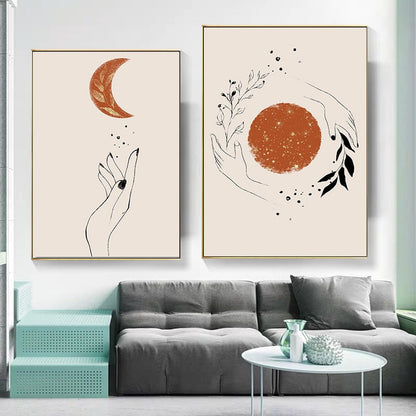 Mystic Hand Sun and Moon Canvas Art