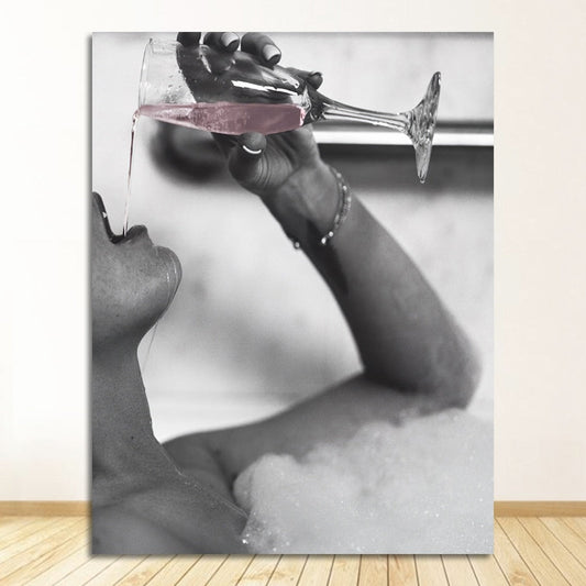 Drinking Rose Champagne In Bubble Bath Canvas Art