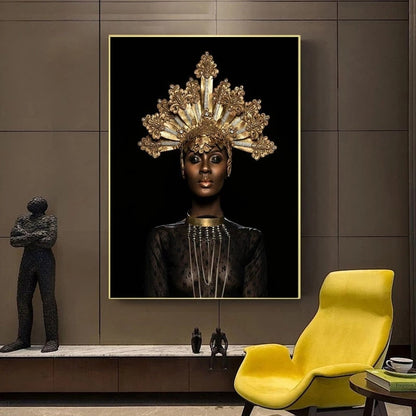 Black Gold African Queen Canvas Art