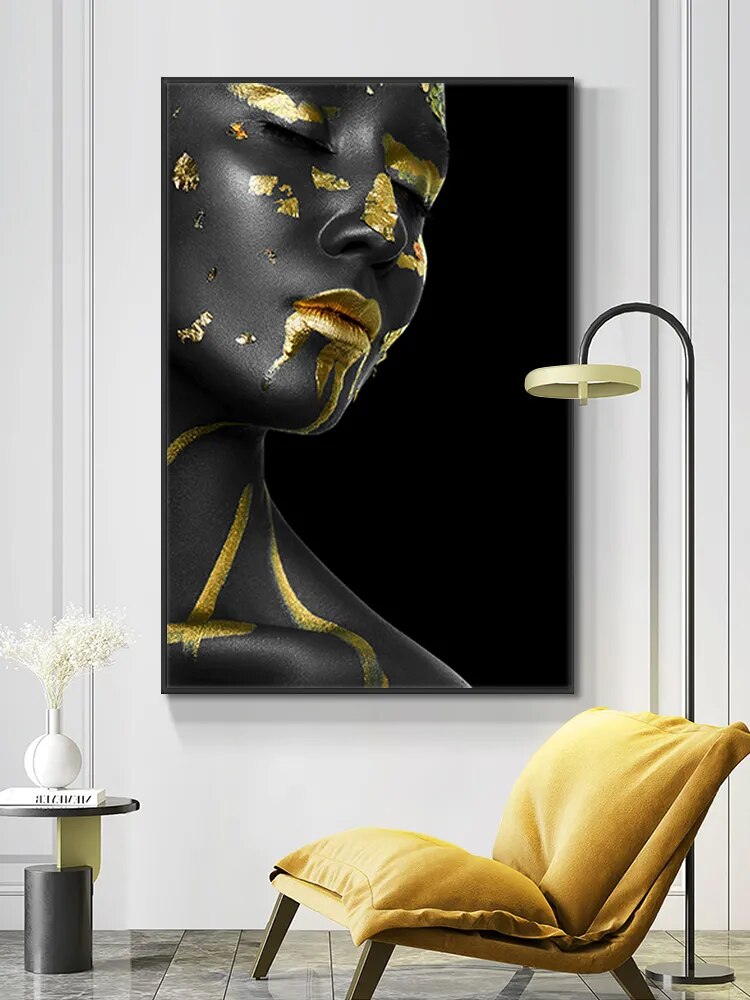 Black and Gold Woman Portrait Wall Art Canvas