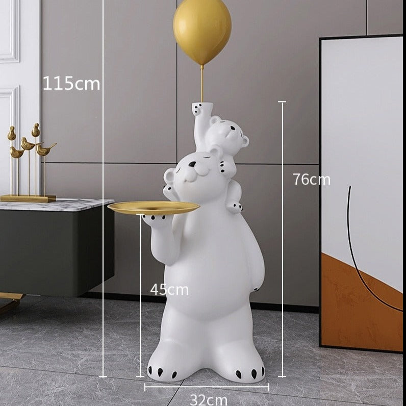 Polar Bear Cub Balloon Tray Statue