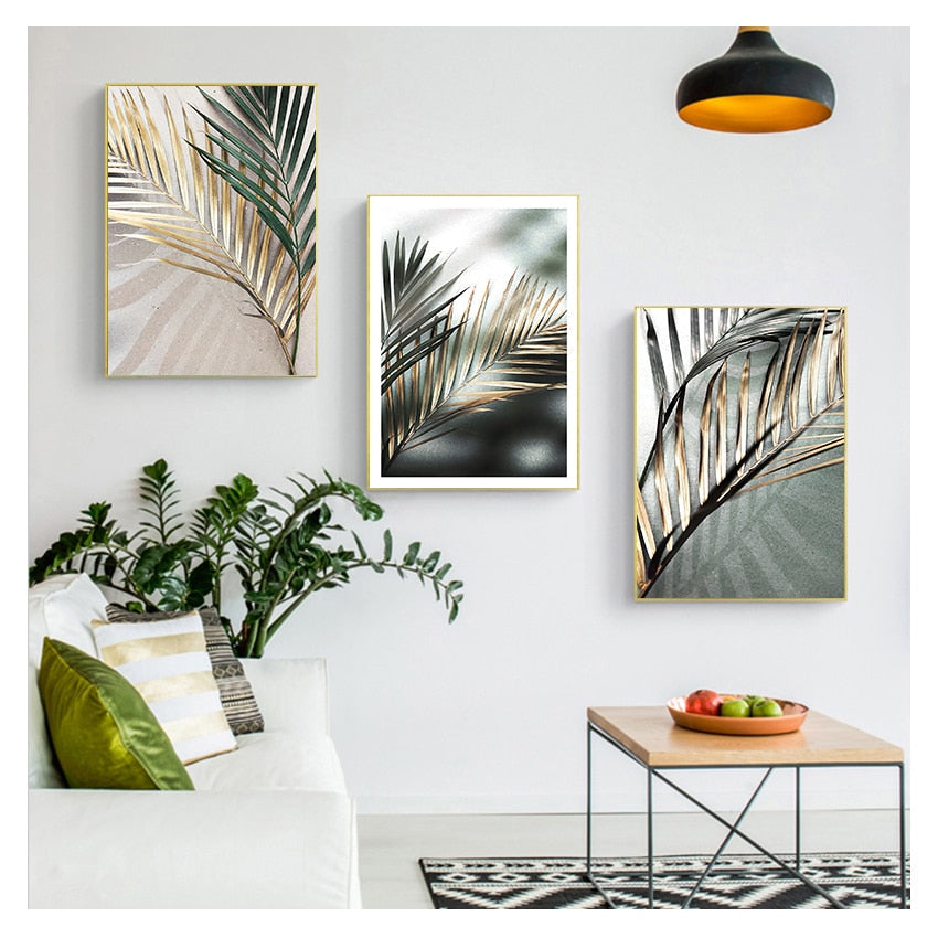 Green Gold Leaf Canvas Art