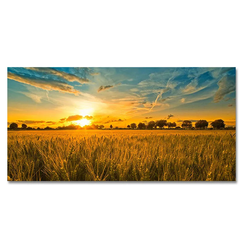 Wheat Field Sunset Landscape Canvas Art