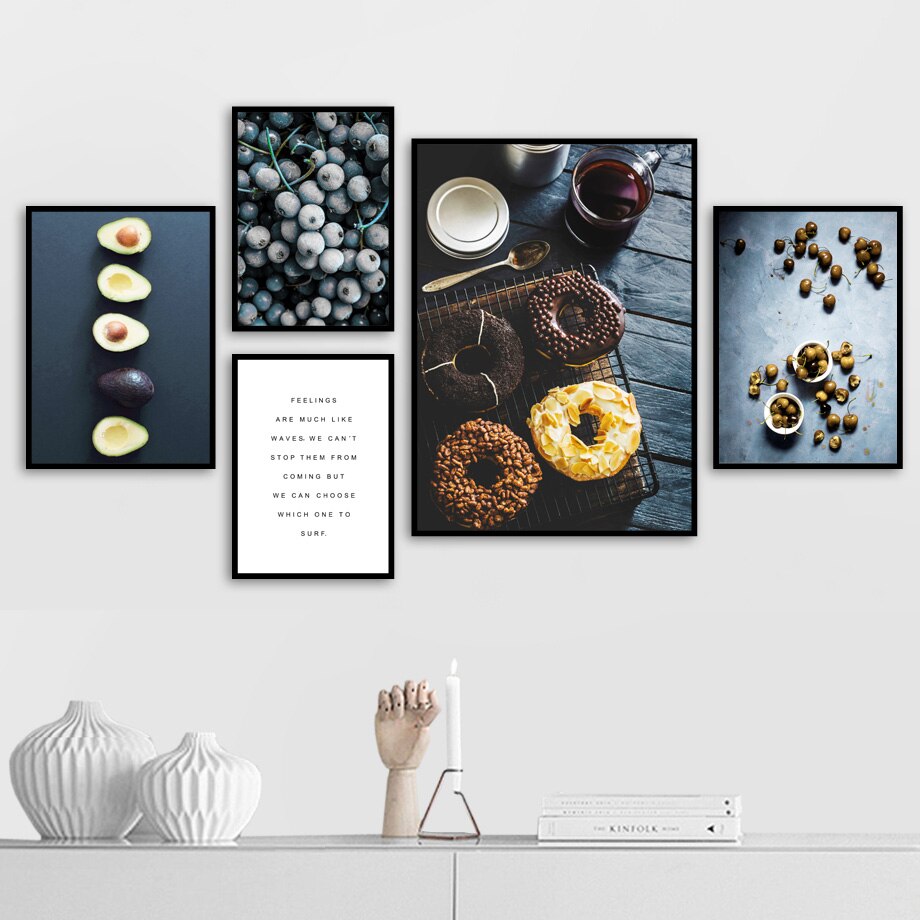 Doughnut Coffee Blueberry Avocado Blue Canvas Art