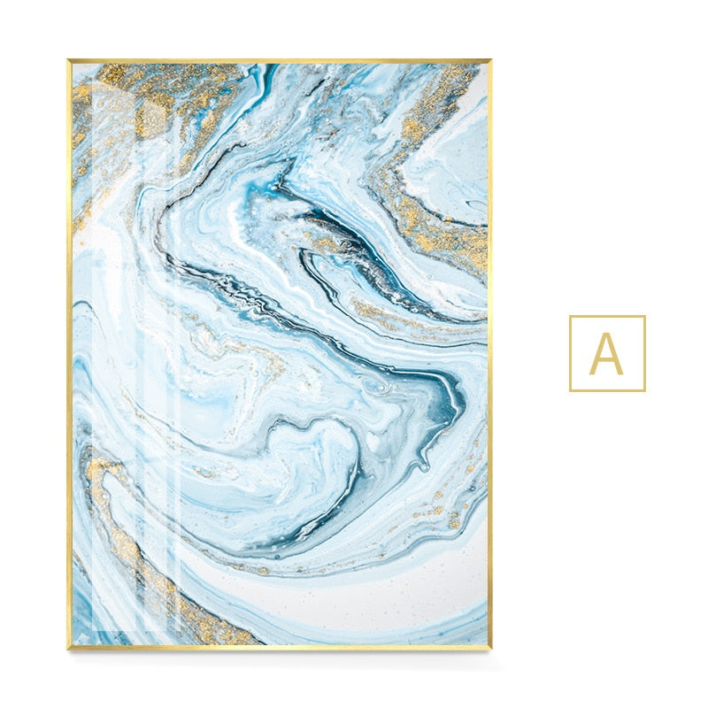 White Light Blue Marble Canvas Art