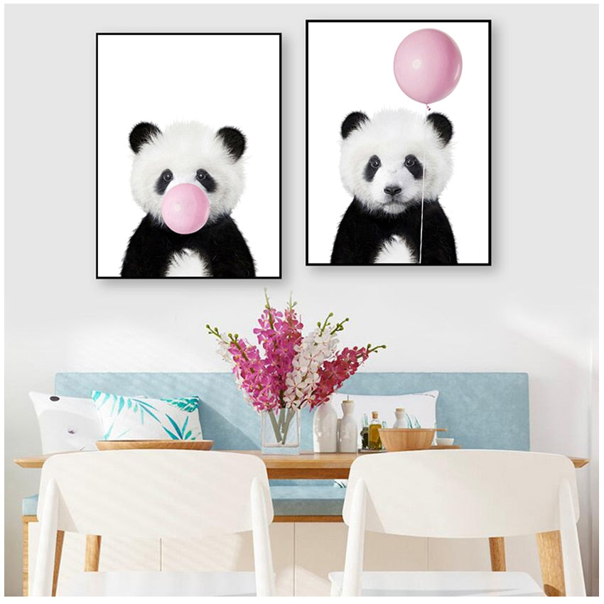 Cute Pink Balloon Baby Panda Canvas Art