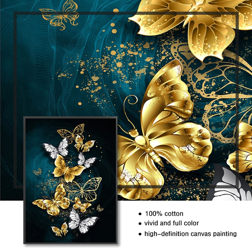 Blue Gold Butterfly Canvas Art