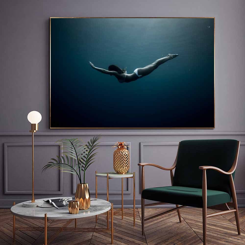 Blue Ocean Diving Goddess Canvas Art