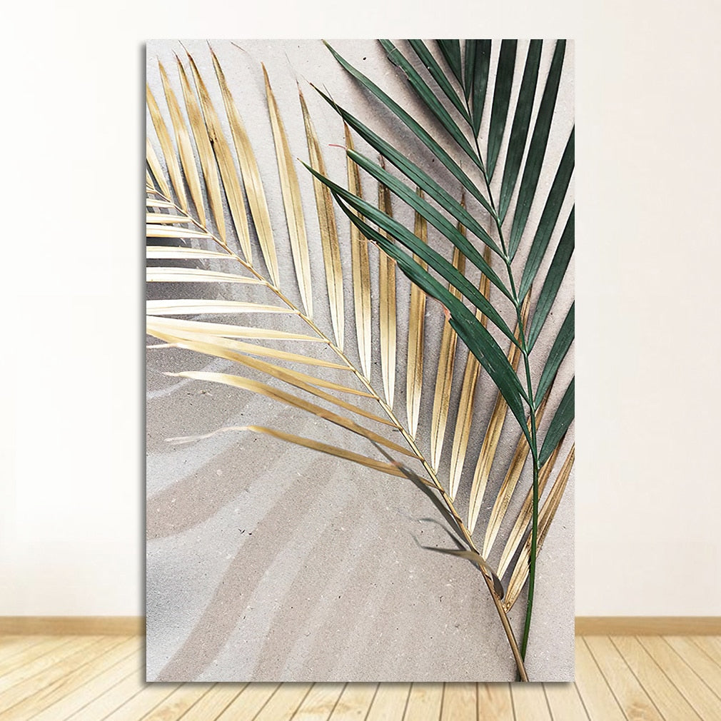 Green Gold Leaf Canvas Art