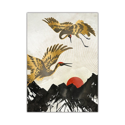 Flying Golden Crane Mountain Canvas Art