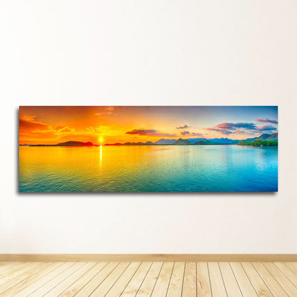 Panorama Sunsets Natural Sea Beach Landscape Canvas Art