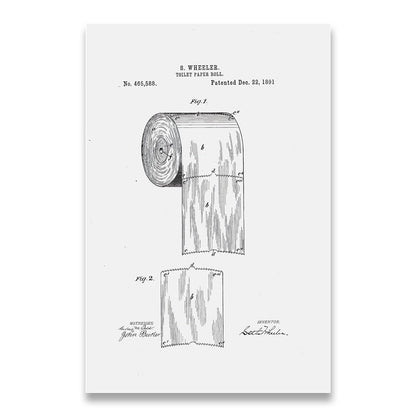 Toilet Paper Roll Patent Blueprint Canvas Art