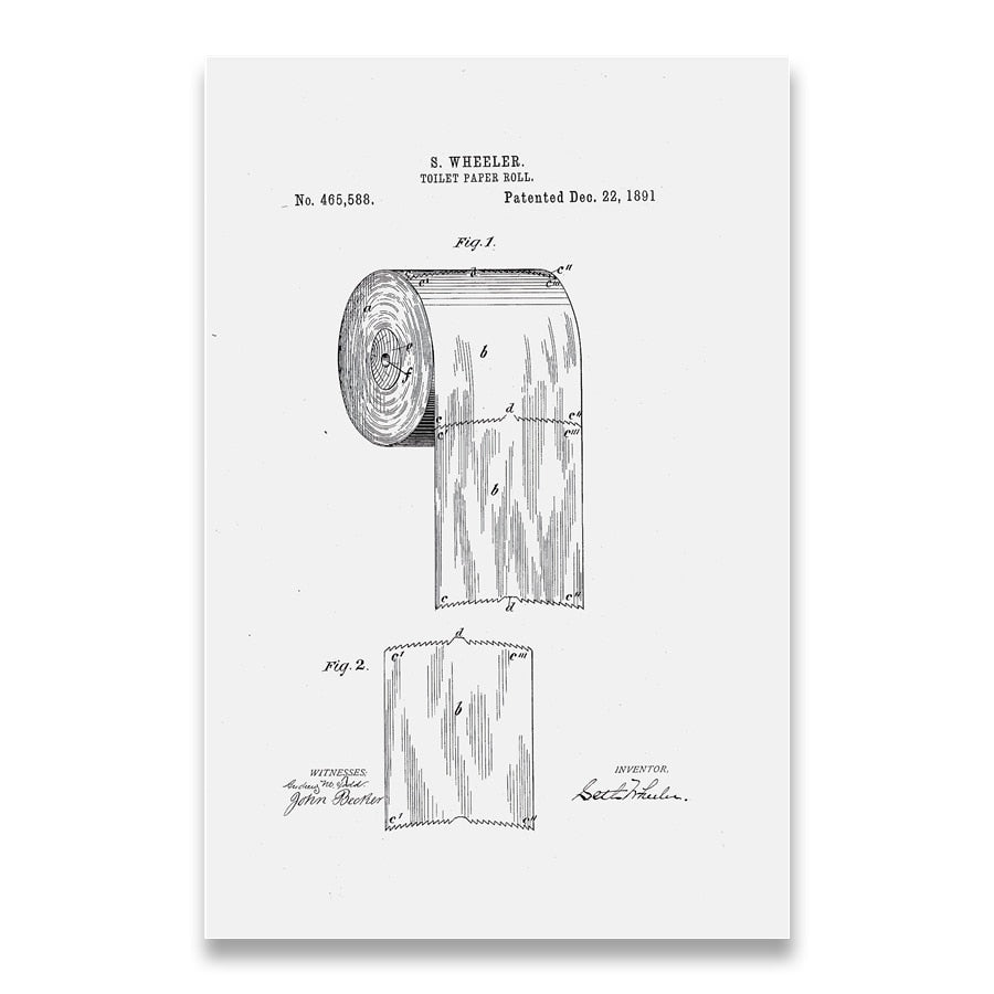 Toilet Paper Roll Patent Blueprint Canvas Art