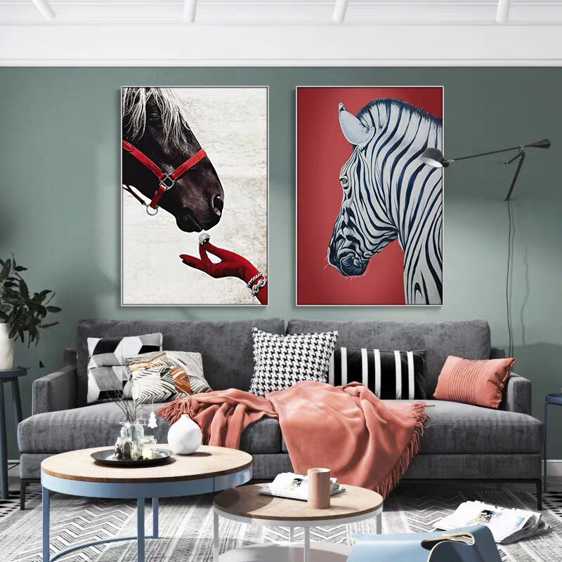 Zebra Horse Red Glove Ring Canvas Art