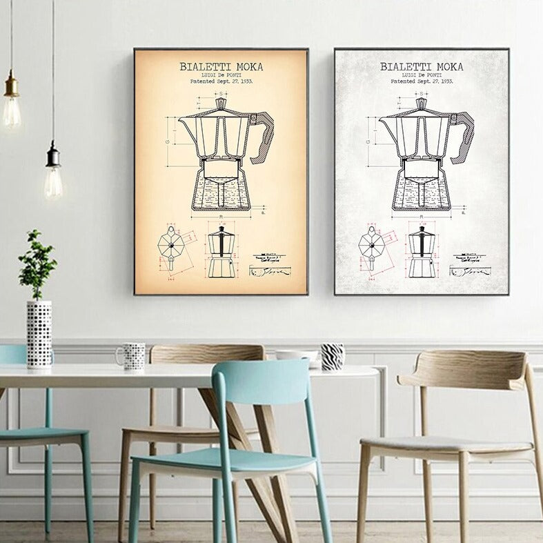 Coffee Pot Patent Blueprint Canvas Art