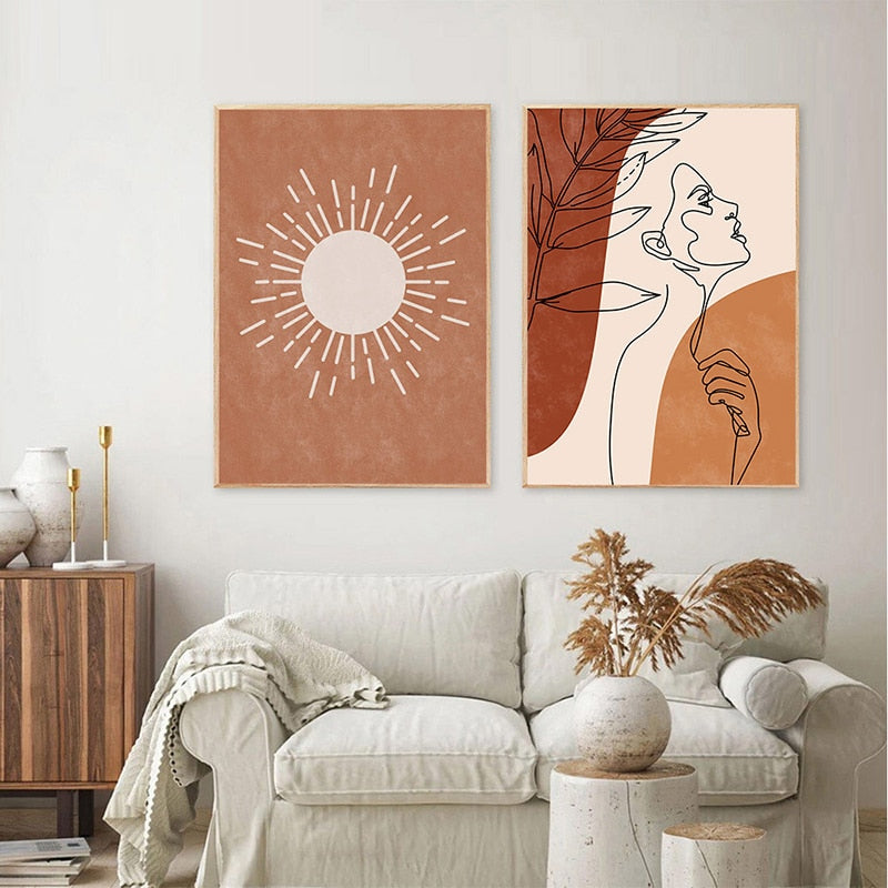 Nordic Abstract Sun Moon Boho Canvas Art