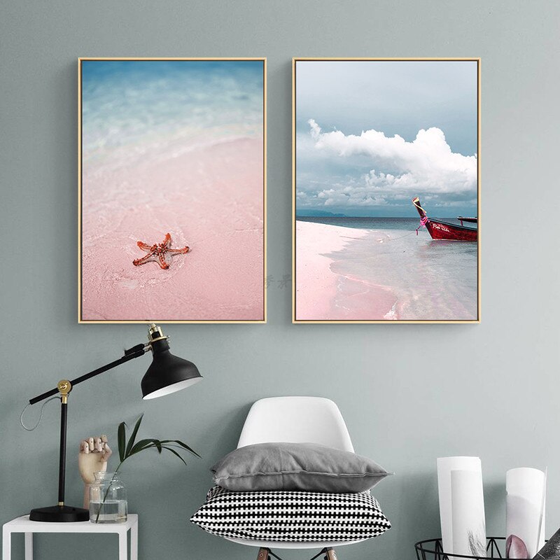 Tropical Pink Beach Canvas Art