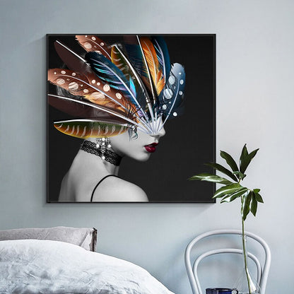 Girl with Feather Canvas Art