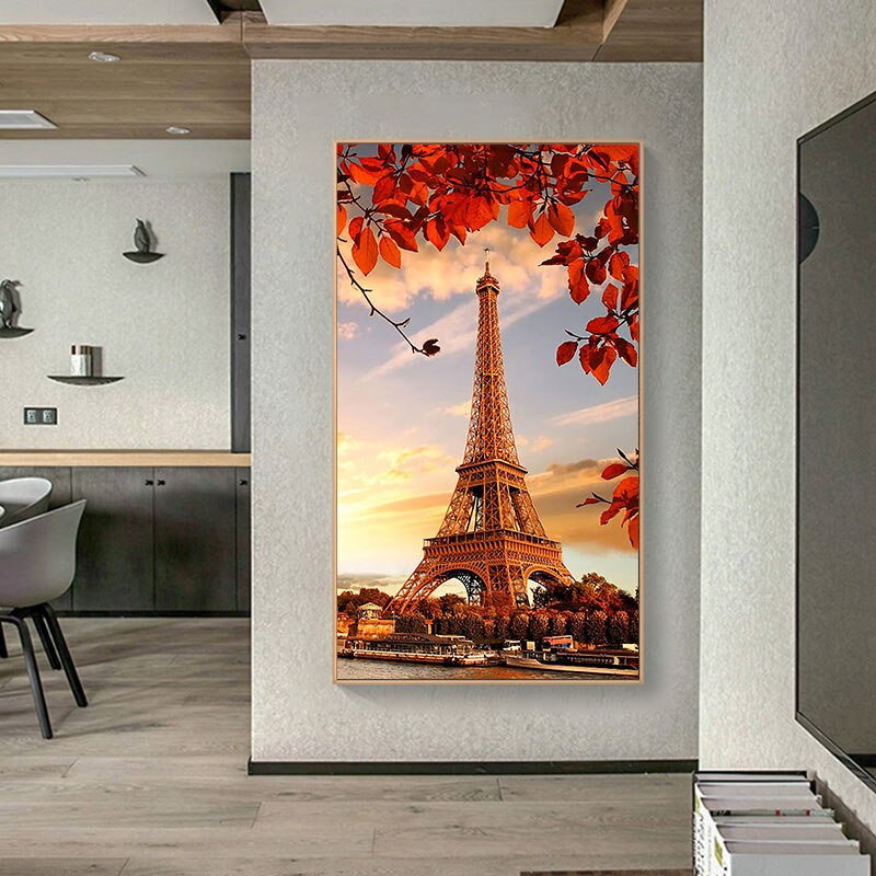 Eiffel Tower with Autumn Leaves Art Canvas