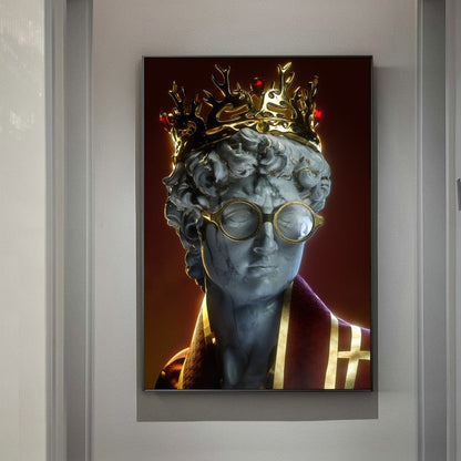 David Statue With Crown and Glasses Canvas Art