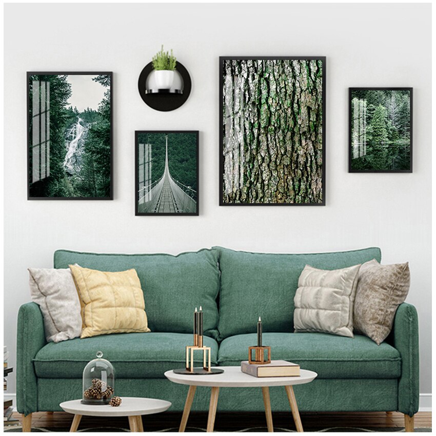 Forest Waterfall Bridge Landscape Canvas Art