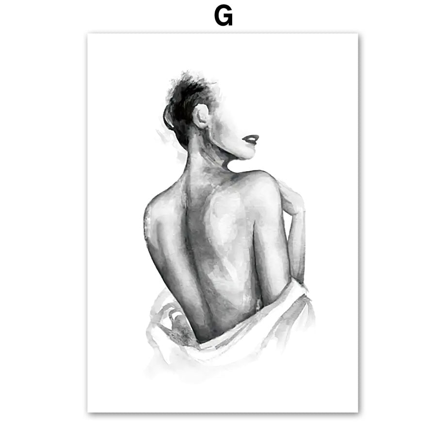 Black White Sketch Girl Lover Line Canvas Art