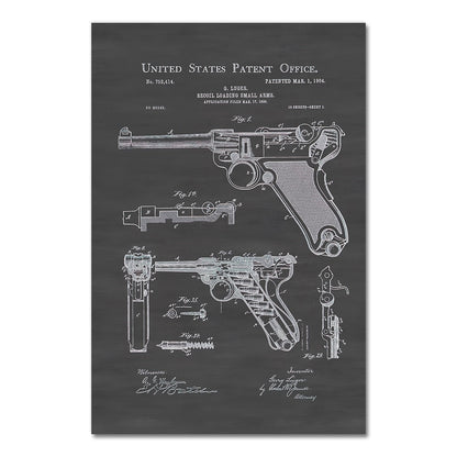 Gun Luger Pistol Patent Blueprint Canvas Art