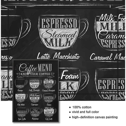 Black and White Coffee Shop Menu Wall Art Kitchen Canvas