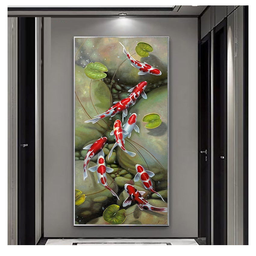 Nine Red Koi Fish Oil Painting Canvas Art