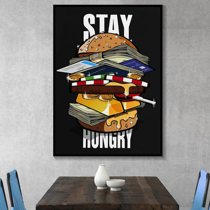 Stay Hungry And Keep Grinding Burger and Fries Motivational Canvas Art