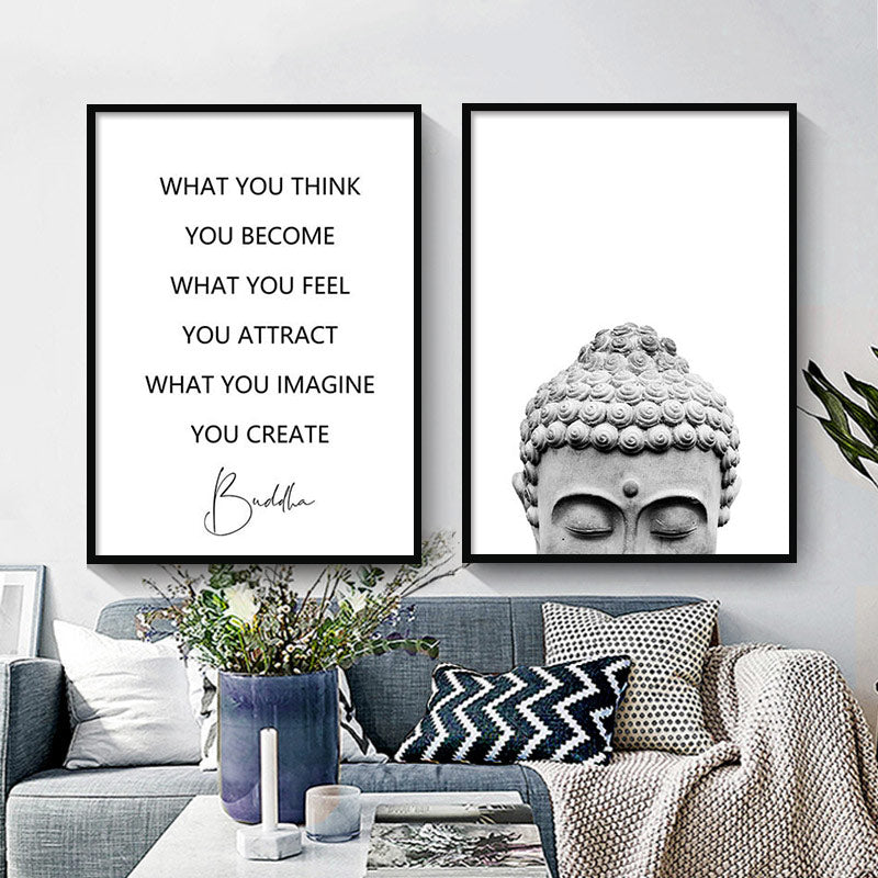 Gray Zen Buddha Head Quote Canvas Art