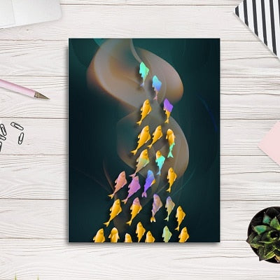 Abstract Colored Fishes Canvas Art